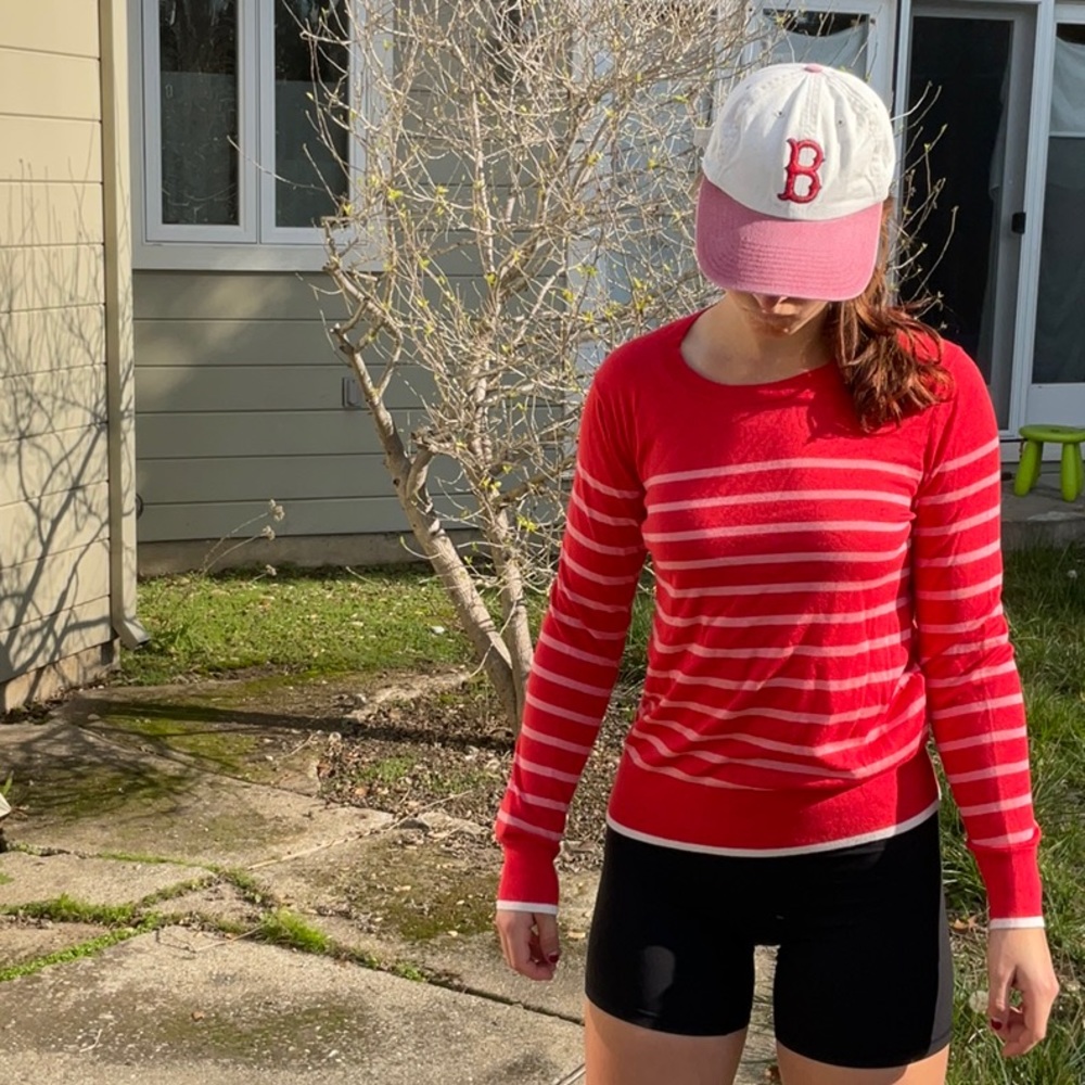 Red Striped Crew Neck Sweater